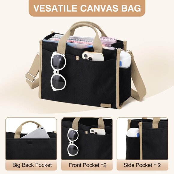 Large Water-Resistant Canvas Tote Bag with Adjustable Strap - Chic and Practical - Picture 6 of 7